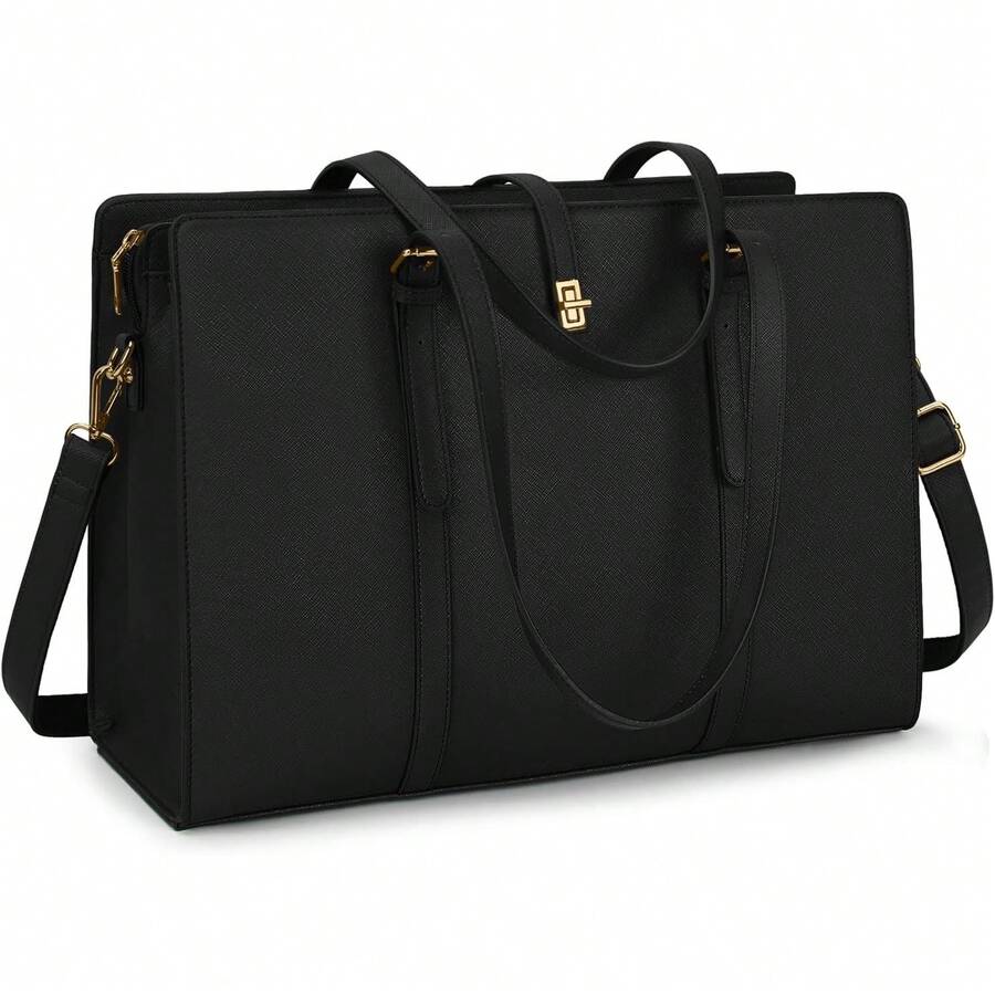 Laptop Bag For Women 15.6 Inch Leather Laptop Tote Bag Waterproof Work Shoulder Bag Lightweight Computer Tote Bag Professional Women Business Office Bag Large Travel Handbag Black - màu nâu - Xem 1