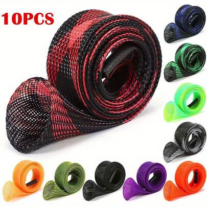 10-Pack Fishing Rod Cover Sleeve - Braided Mesh Sock Protector, Fits US Freshwater/Saltwater Fishing Poles