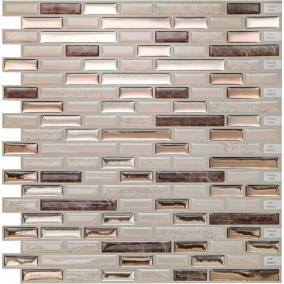 10pcs Golden Mosaic 3D Self-Adhesive Wall Tiles, Heat Resistant And Peelable Kitchen Backsplash Tiles, Waterproof Bathroom Wall Tile Stickers (10pcs 12x12 Inch Golden Mosaic)