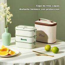Bentobox Acero Inoxidable 304 para Estudiantes - Doble/Triple Capa, Sellado Hermético Anti-Fuga, Compartimentos Divididos, Apto para Calentar en Microondas, Caja de Almuerzo y Conservación Alimentos - verde-3N - Ver 3