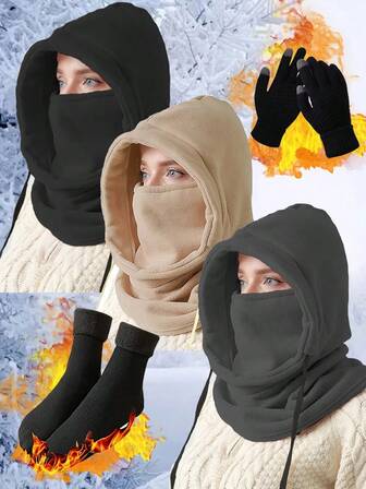 3-delat vinterbalaklava, termosockor och handskar - Herr och kvinnor - Perfekt för skidåkning, vandring, cykling - Julklappskombination för kallt väder (mössa + handskar + strumpor)