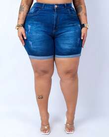 Ane Plus Size Verangela Blue Thigh High Jeans Shorts - Màu xanh lam - Xem 3
