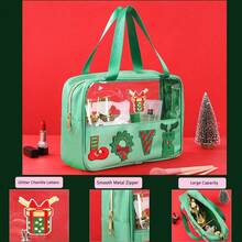 2pcs/Set Theme Happy/Love Chenille Letter Bag Flat Pouch, Multi-Purpose PVC Cosmetic Bags, Travel Makeup Bag With Zipper Women, Pouches Travel, Gym, Beach, Halloween & Travel Storage Bag,Makeup Bag,Cosmetic Bag,Vacation Organizer,Large Capacity Makeup Organizer Makeup, Lipstick, Brush, Skincare, Mobile Phone, Coin, Small Items, Home,,Vacation And Festival Halloween Multifunctional Use,Boho Vibes - Green Love - View 10