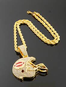 1 Stück 3D Fußballhelm Anhänger Halskette komplett mit Strass, Sportlicher Accessoire für Herren