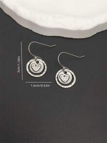 1 Pair Retro Bohemian Style Geometric Hammer Textured Yellow Heart Clip-On Earrings, Suitable As Jewelry Gifts For Women To Wear Daily, Party, Travel - Antique Silver - View 9