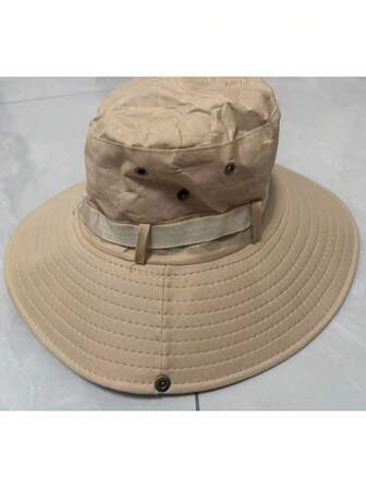 1 件户外刺绣渔夫帽，男女通用露营徒步防晒钓鱼牛仔帽