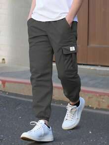 Set da 3 pantaloni cargo casual alla moda per ragazzi pre-adolescenti, con tasche, slim fit alla caviglia, comodi per l'uso all'aperto e lo stile da strada, adatti per primavera/autunno