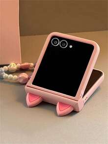 Carcasă de protecție mată maro cu suport pentru urechi în formă de inimă drăguță, compatibilă cu Samsung Galaxy Z Flip7 Flip6 ZFlip5 4 3, cu șnur din nailon, anti-cădere, pliabilă, rezistentă la cădere, pentru PC