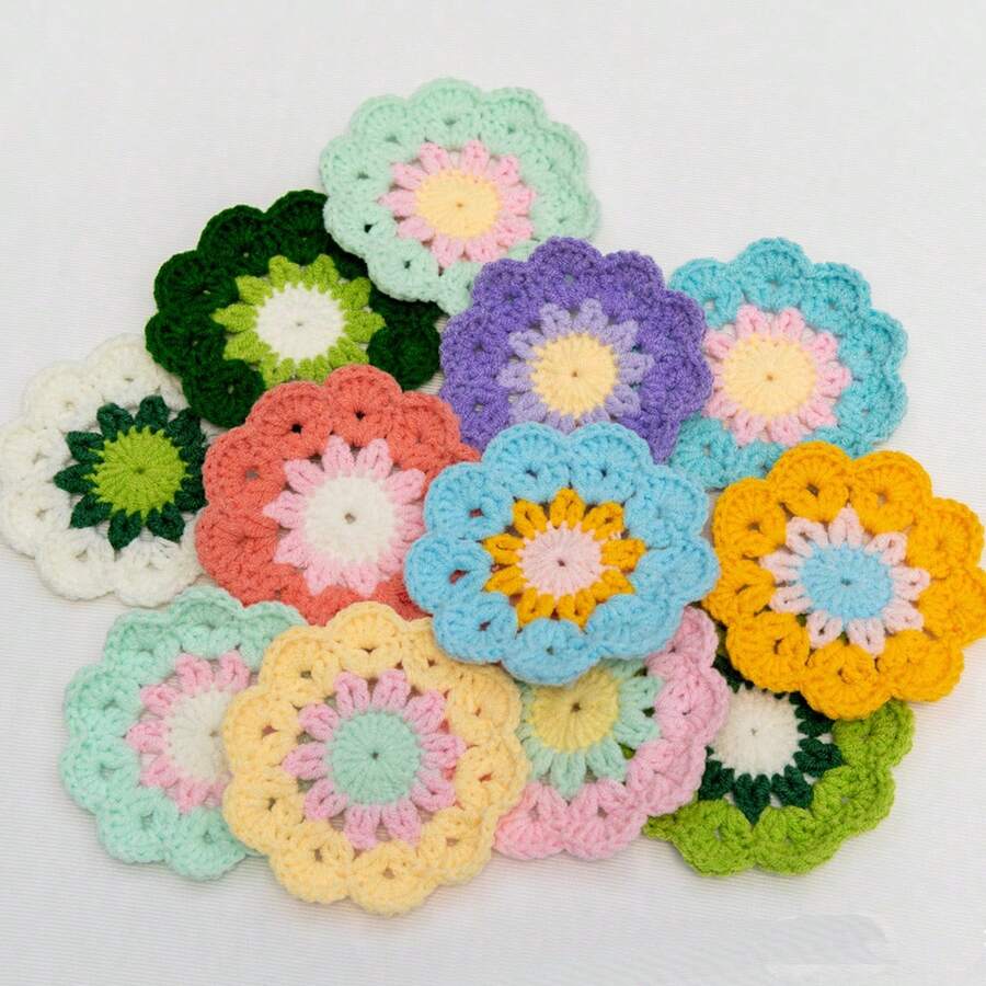 1件手工花卉杯垫，复古钩针花朵杯垫，钩针家居装饰垫，可爱粉色花朵杯垫，带花盆架的钩针杯垫套装，柔软装饰杯垫，乔迁礼物，酒吧/办公桌礼品，餐桌垫，钩针餐垫，杯子/茶杯垫，手工杯垫，婚礼厨房餐桌垫，圆形咖啡桌垫，办公桌配件