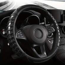 1 Stück Lenkradabdeckung mit Carbonfaser-Muster aus PU-Leder - stilvolles Design, strapazierfähiger Innenring-Griff, ganzjähriger Komfort für die meisten Autos, universelle Passform | Elegantes PU-Leder-Aussehen | strukturierter Griff