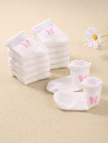 24 Pairs Baby Girls/Children Plain Bow Pattern Decoration Lace Mid-Calf Socks, Minimalist Fashion Versatile, Skin-Friendly Soft Breathable Casual Athletic Socks, Suitable For Daily Life, Holidays, Travel, Back To School, Campus, Sports, New Semester, Students - Multicolor - View 7