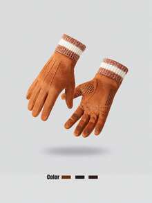 Warm Fleece-Lined Suede Touchscreen Gloves, Anti-Slip Cycling Gloves, Autumn/Winter