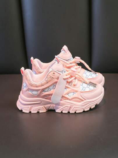 男孩和女孩跑步鞋，休闲运动鞋，带钩环扣，轻质网眼鞋面，条纹图案，低帮设计，适合日常穿着、跑步和休闲活动 - 春季/秋季/所有季节