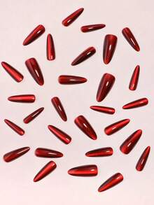 VV MEI JIA ER 30Piece Halloween Press On Nails Long Stiletto Nails Red Eye False Nails With Coating Design Glossy Acrylic Nails Glitter Press On Nails Women And Girls Party Cosplay Manicure& 1Sheet Tape & 1Pc Nail File Nail Supplies Nails. - Đỏ - Xem 5