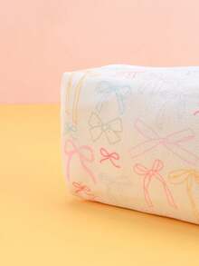 1pc Polyester Nylon Zipper Foldable Pencil Case, Bow Pattern, Portable Pen Bag, Women's Large Capacity Cosmetic Storage Pouch, School Supplies, Christmas, Valentine's Day, Thanksgiving, Back To School, Office Desk Organizer, School Pencil Box