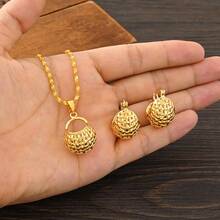 1 Set Golden Color Hollow Jewelry Set, Classic Earrings & Necklace 2 Pieces Set, Minimalist Cute Geometric Set, African Arabic European & American Women Jewelry Gift, Holiday Party Wedding Engagement Gift
