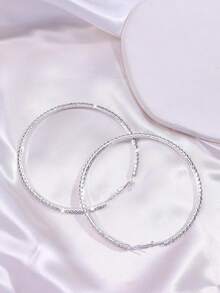 Rhinestone Decor Hoop Earrings - 寶藍色 - 查看 5
