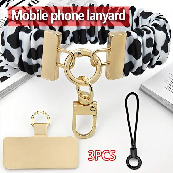 Necklace Phone Lanyard, Camera Strap, Crossbody Bag, Compatible With Various Phones - Short Wrist Strap, High-End Phone Lanyard, Elastic Phone Lanyard, Pleated Phone Lanyard, Phone Lanyard - Neck Strap, Smartphone Strap, Smartphone Crossbody Bag, Smartphone Strap - Black & White Leopard Print, Suitable For Travel And Recreation - Smartphone Strap - Phone Lanyard