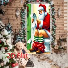 2D Flat Christmas Door Banner, 1PC Christmas Door Hanging, Surprising Elves, Christmas Door Decorative Fabric, New Year Festival Door Curtain, Atmosphere Door Curtain, Christmas Door Hanging, Interior Door Decoration, Bathroom Door Banner, Wear-Resistant Polyurethane Fiber
