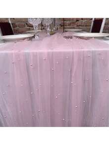 1pc Decorative Wedding Arch Tablecloth, Bridal Shower Decor, Romantic Pearl Lace Tablecloth, Embroidered Sheer Wrinkle-Resistant White Dessert Table Cloth For Events, Chiffon Lace