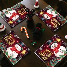 1 Set/1 Stück/4 Stücke/6 Stücke Weihnachtsmann und Stechpalmenbeeren Muster Tischsets, maschinenwaschbare rechteckige Polyester Tischsets, Tischschutz, wärmeisolierende Tischsets, Restauranttischdekoration, Partyzubehör, Weihnachtsdekoration, alles kann als Geschenk gegeben werden