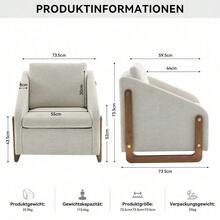 057 Sessel, Akzentstuhl für Wohnzimmer, Loungesessel, moderner Stuhl mit Armlehne aus Holz, mit Rückenkissen, beiger Chenillestoff, 73,5*73,5*73,5 cm,  set of 1