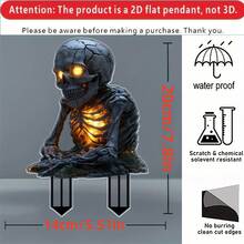 2D Flat Halloween Skeleton Garden Stakes - Easy To Install Outdoor Yard Decor Without Tools, With Realistic Glowing Eyes Suitable For Halloween Party, Graveyard, Patio - Durable Plastic Lawn Display Stakes, Perfect Halloween Gift, Creates Eerie Atmosphere, Sturdy Structure, Essential For Party Planners