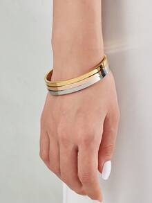 3pcs/Set Waterproof Luxury Colorful Cubic Zirconia Stainless Steel Open Bangle Bracelets, Fashion Jewelry For Women