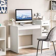 GOFLAME Computer Desk With Drawer & CPU Stand, Laptop PC Desk With 2-Tier Storage Shelf, Compact Study Desk, Modern Vanity Table, Wooden Writing Workstation For Home Office - White - View 1