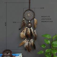 1pc Brown 2-Ring Dreamcatcher, Style Home Decor - Brown - View 2
