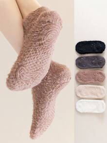 3 Pairs Women's Random Color Fuzzy Fluffy Anti-Slip Warm Fashion Socks, Suitable For Daily Wear In Autumn/Winter - Multicolor - View 4