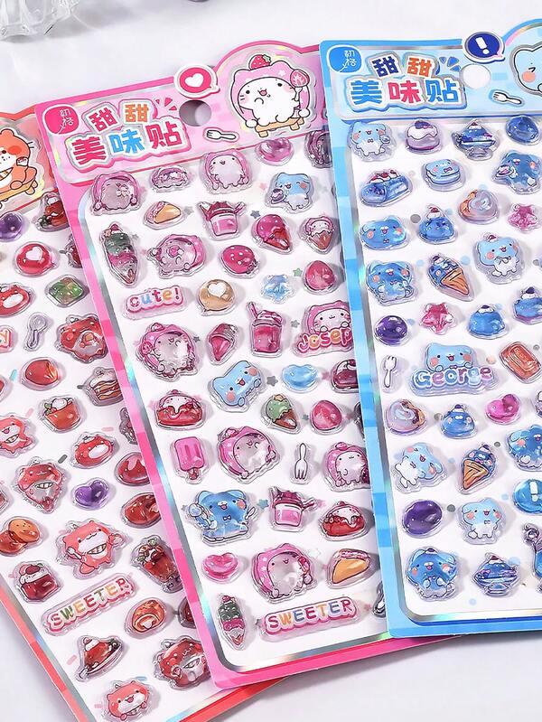 Cartoon 3D Embossed Diamond Stickers - Cute Animals And Food Designs, 3D Reward Stickers, Sparkling Girl Decoration Stickers, Phone Decoration DIY Memo Stickers With Adhesive, High-Quality Glossy Effect, Vibrant Colors, Suitable For DIY Crafts, Scrapbooks, Laptops, Phones, Water Bottles, Diamond Art Stickers, Fun Designs, High-Quality Decals, Decorative Stickers, Creative Decoration