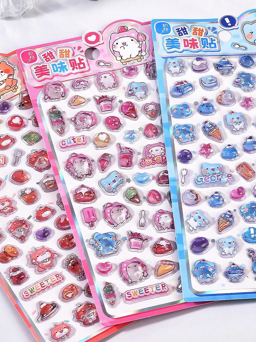 Cartoon 3D Embossed Diamond Stickers - Cute Animals And Food Designs, 3D Reward Stickers, Sparkling Girl Decoration Stickers, Phone Decoration DIY Memo Stickers With Adhesive, High-Quality Glossy Effect, Vibrant Colors, Suitable For DIY Crafts, Scrapbooks, Laptops, Phones, Water Bottles, Diamond Art Stickers, Fun Designs, High-Quality Decals, Decorative Stickers, Creative Decoration