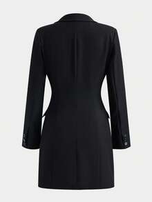 Women's Fashion Black Long Sleeve Short Jacket, Pointed Collar, Front Button Details And Practical Pockets, Button V-Neck Pocket Long Sleeve Mini Dress Blazer - Black - View 5