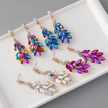 Luxury Colorful Crystal Peacock Earrings, Fashion Elegant Rhinestone Statement Party Earrings For Women