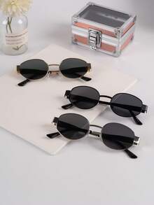 1 件/2 件/3 件女士金属框椭圆形时尚眼镜，适合日常使用、旅行、度假、海滩 - 彩色 - 查看 15