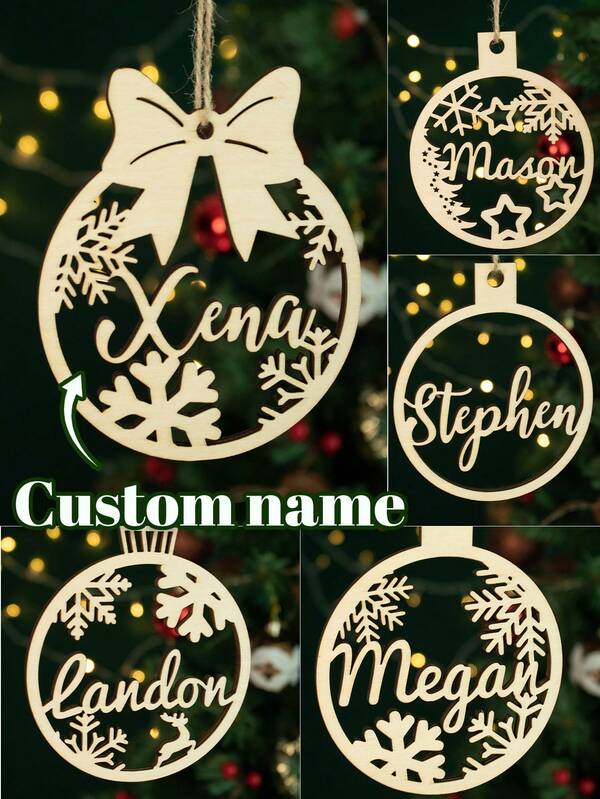LICVIC Decorações de Natal personalizadas com nome, decorações personalizadas para árvores de Natal, enfeites de Natal personalizados, presentes de Natal personalizáveis, placa redonda de madeira, enfeites faça você mesmo, Natal, decorações de festa, decoração de sala de estar, interior, exterior, jardim, decoração de quarto, meninos, meninas, mãe, pai, família, multifuncional, durável, ornamental, reutilizável, requintado, elegante, de alta qualidade, colorido, moderno, personalizado, único, presentes ideais para ele, presentes ideais para ela, namorado, pai, namorada, mãe, família, amigos, sala de chá, casa, jardim, escritório, para aniversários, para o dia dos namorados, para o dia das mães, para aniversários, para o dia dos pais, para formatura, para casamentos, para inauguração de casa, suprimentos de decoração personalizados para casa