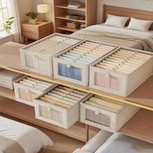 1pc Oxford Cloth Windowed Lidded Storage Box, Fabric Organizer Box For Clothes, Household Desktop Storage Container