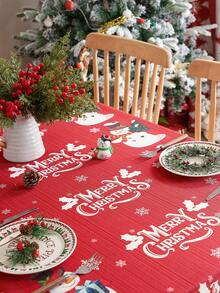 Față de masă cu imprimeu de Crăciun, 1 buc., cu margini în relief, husă decorativă pentru masă, pentru decor de sărbători