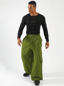 1pc Plus Size Loose Fit Men's Ski Pants, With Pockets, Winter Outdoor Ski Pants, Unisex, Suitable For Outdoor Activities, Machine Washable, Winter Ski Pants, Ski Gear, Warm Clothing, Sports Style Ski Pants, Reinforced Structure, Functional Snow Pants, Snow Gear, Ski Suit - Green - View 4
