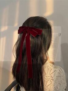 One Piece Velvet Bow Claw Clip Simple Style Velvet Claw Clip Women's Daily Elegant Hairpin Gentle Temperament Decorative Cute - 紅色 - 查看 1
