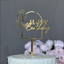 1 件/3 件/6 件金色蝴蝶花朵植物生日快乐蛋糕装饰生日女孩亚克力生日派对礼物甜点装饰 - 彩色 - 查看 10