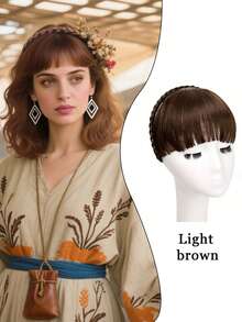 1件编织发带，合成纤维刘海头饰，适合女性，四季皆宜，日常休闲佩戴，发型设计，刘海假发