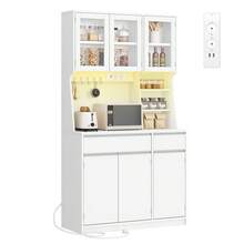 HaluPeit Kitchen Cabinets, Kitchen Sideboard, Tall Chest Of Drawers With Sockets, With Worktops And Two Drawers, Adjustable Shelves, Restaurant, Living Room, 40 X 100 X 180 Cm, White - Phích cắm loại EU E (220-240V) - Xem 10