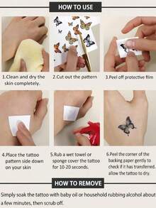 6 Blatt Blumen Tattoos Temporär Realistisch Wasserfest Schwarze Rose Tattoo Kreuz Schmetterling Tattoos Aufkleber für Partys, Abschlussbälle, Musikfestivals, Halloween, Styling Accessoires, Frauen Alltags Make-up