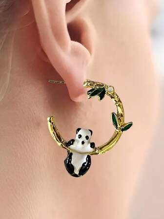 高级感短发耳环小众轻奢熊猫竹节耳环大气简约修脸滴油耳环女