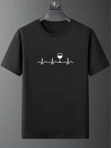 T-shirt casual da uomo a maniche corte con stampa di lettere unica - Girocollo, ideale per tutte le stagioni, motivo creativo, stile casual, versione classica, quattro stagioni