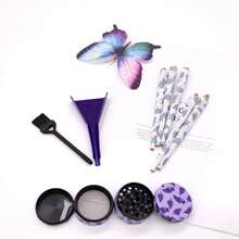 4 pièces/set Coffret cadeau d'accessoires pour fumeurs, comprenant 50 pièces de papiers à rouler pré-roulés en forme de cône avec des saveurs de fruits tropicaux, 1 pièce moulin à herbes en métal à 4 couches avec grattoir, 1 pièce remplisseur, 1 pièce brosse, outils ménagers, cadeau de Noël, accessoires pour fumeurs, fournitures de fête