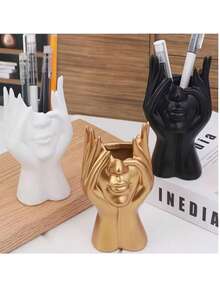 Support multifonctionnel de bureau en forme de corps humain créatif, porte-crayon, porte-pinceau de maquillage, décoration ; Vase, pot de fleurs, décoration florale en forme de visage nordique créatif pour le salon, l'entrée, le meuble TV, la décoration d'intérieur