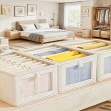 1pc Oxford Cloth Windowed Lidded Storage Box, Fabric Organizer Box For Clothes, Household Desktop Storage Container